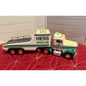 Vintage 1991 Hess Toy Truck and Racer Gasoline Semi Flatbed with Lights (works)